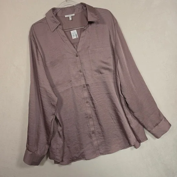 Maurices Button Down Shirt Womens 2X Mauve Satin Minimalist Office Professional - Picture 8 of 14